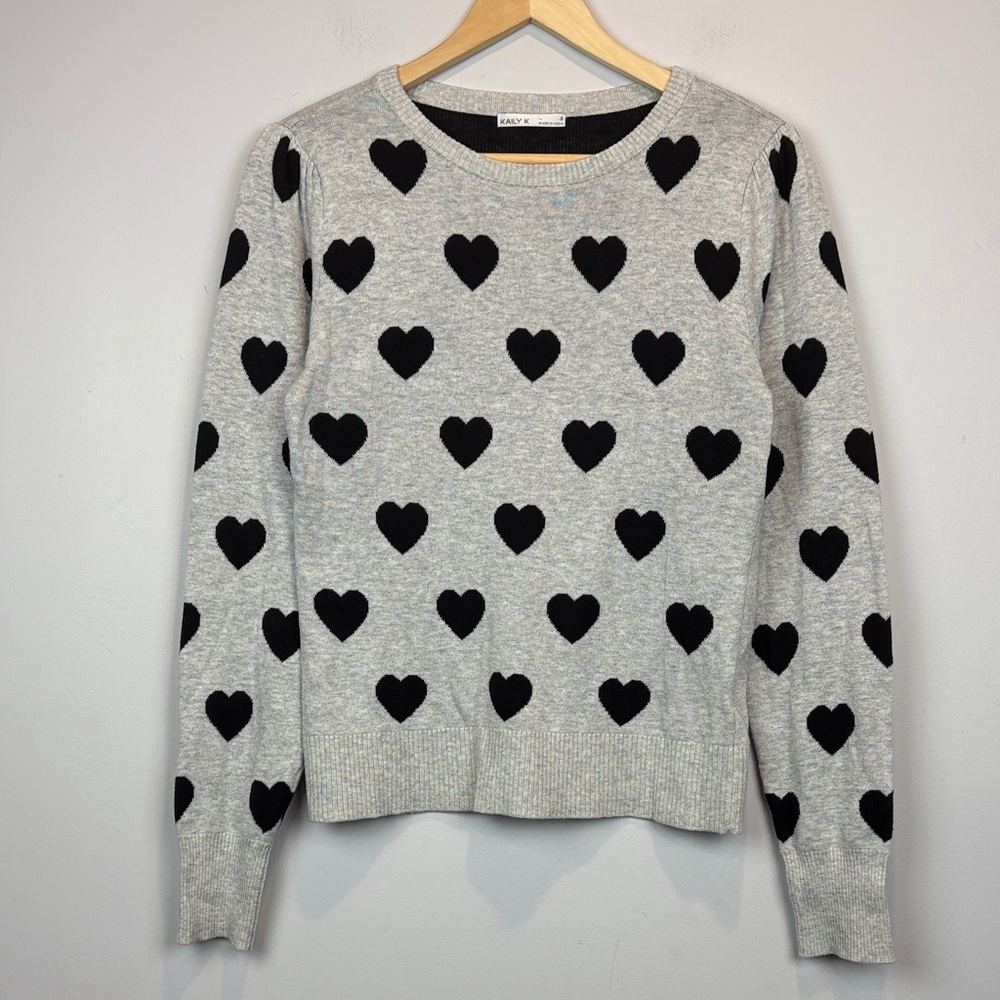 Kaily K Heart Print Knit Sweater | Playful Parisian Casual - Picture 2 of 10